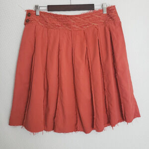 Vintage Da Nang Pleated Skirt Red Orange‎ Grunge Skater Size L Boho Raw Edges